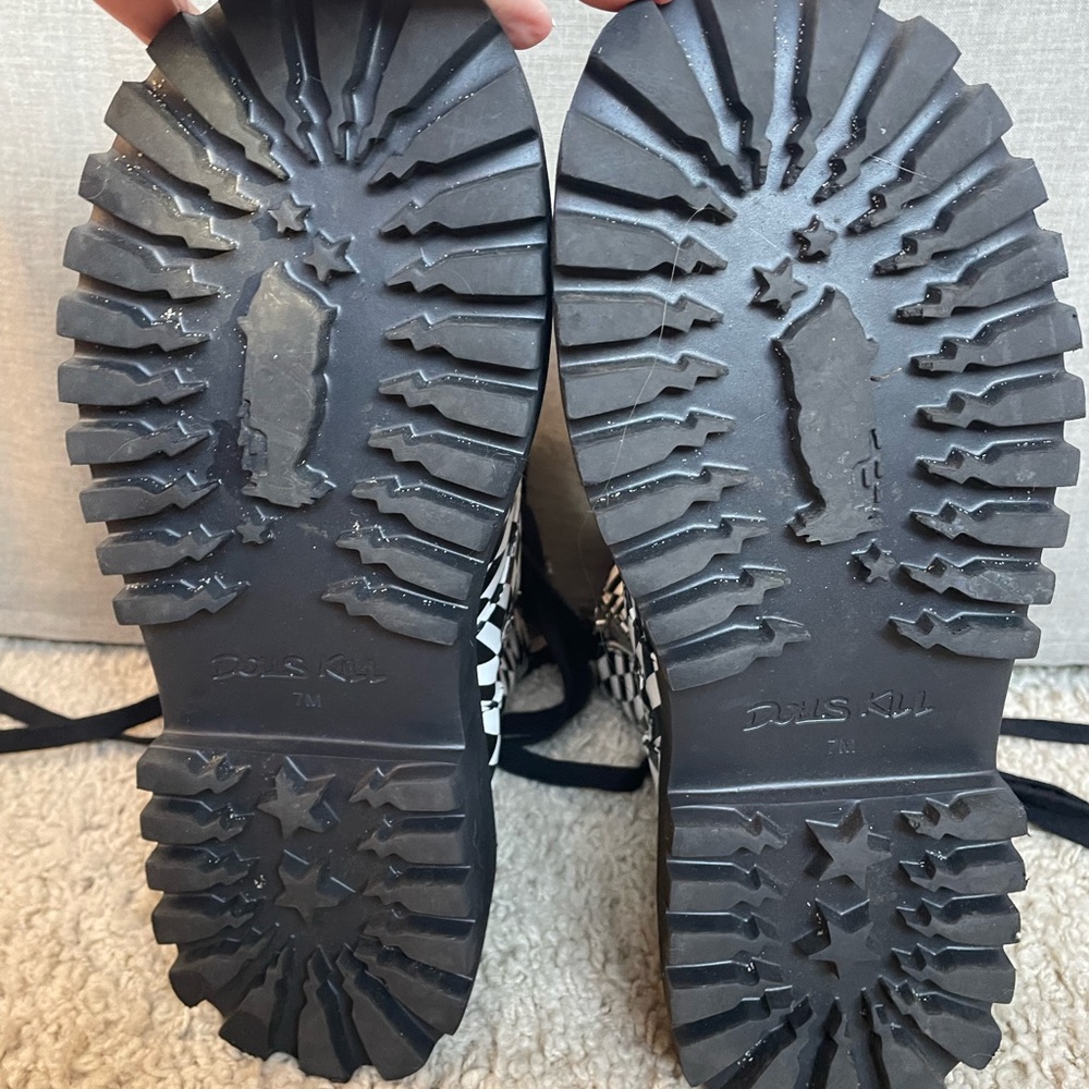 Dolls Kill Black And White Checkered Combat Boots Siz… Gem